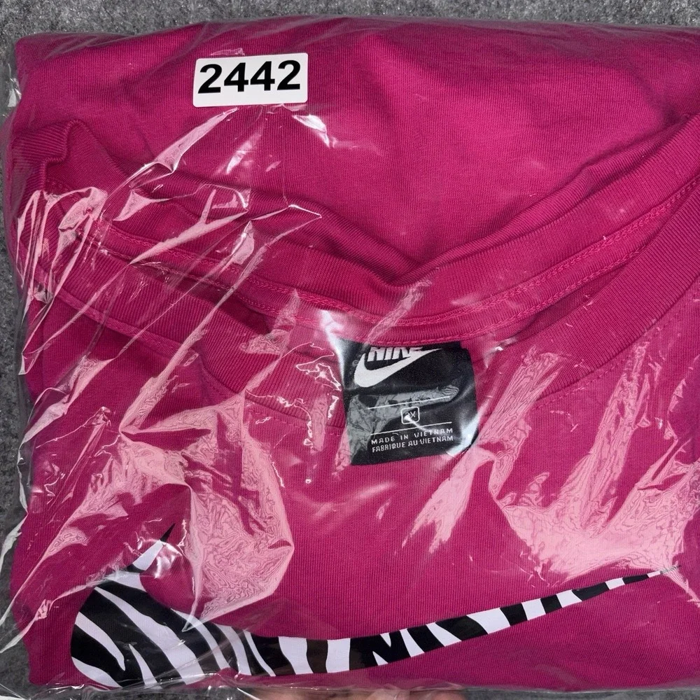 Nike Sweatshirt Womens 3XL Pink Pullover Swoosh Logo Zebra Cropped Drawstring